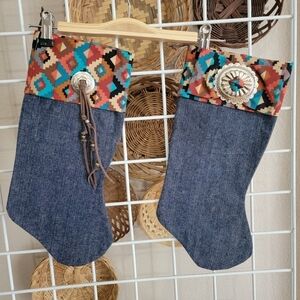 Southwestern Western Denim Christmas Stockings